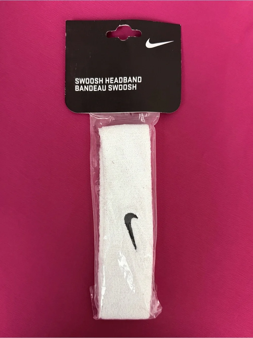 Nike Unisex White Terry Moisture Wicking Headband with Black Swoosh Logo. NWT